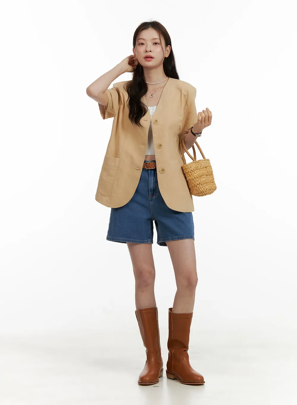Linen Buttoned Short Sleeve Jacket OU413 sold by Lewkin product image thumbnail 2