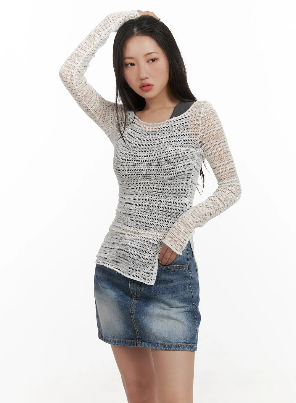 Acubi Sheer Lace Long Sleeve Top CY403 sold by Lewkin