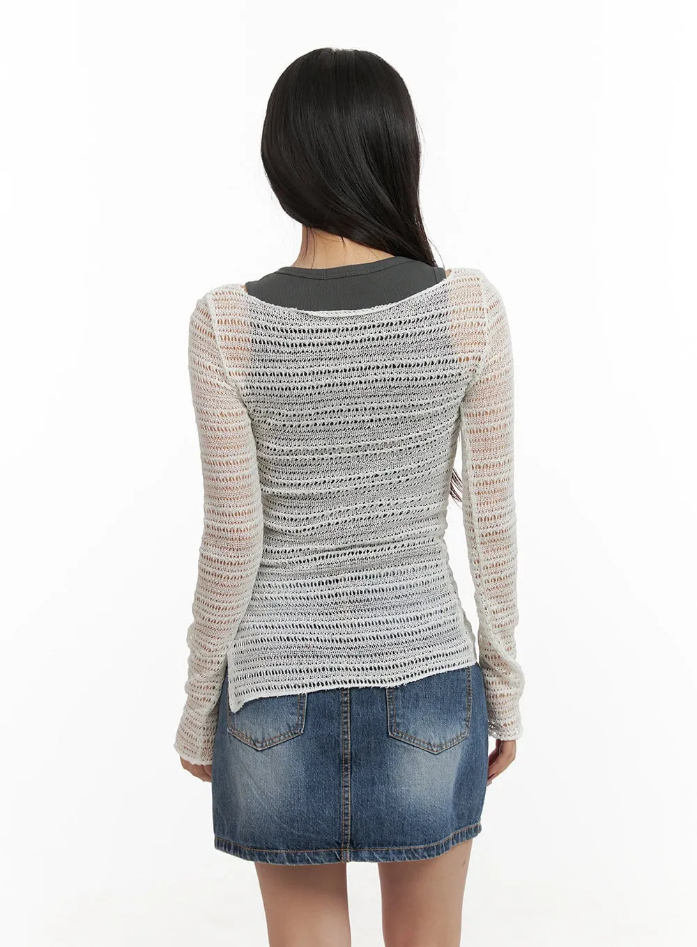 Acubi Sheer Lace Long Sleeve Top CY403 sold by Lewkin product image thumbnail 4