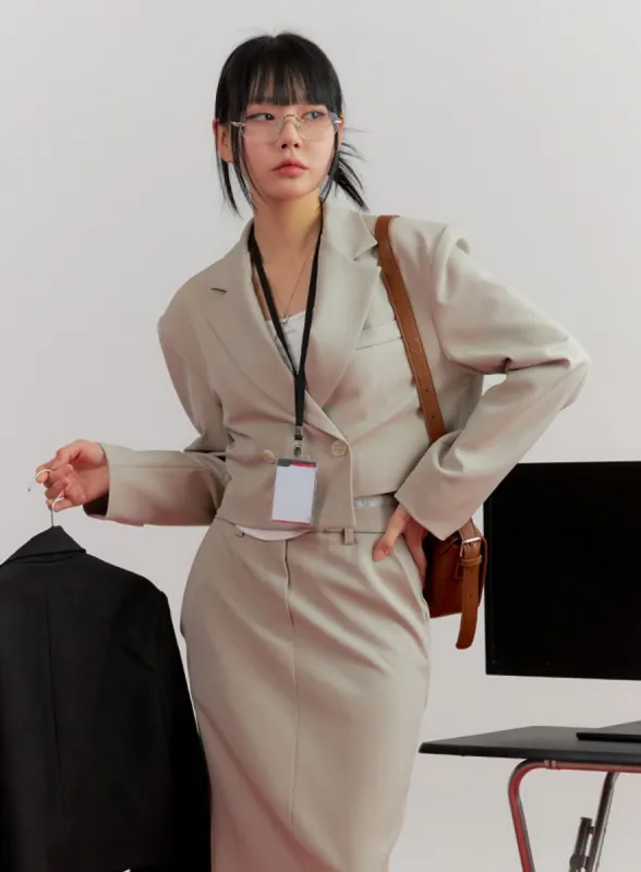 Solid Collar Button Crop Jacket IM414 sold by Lewkin