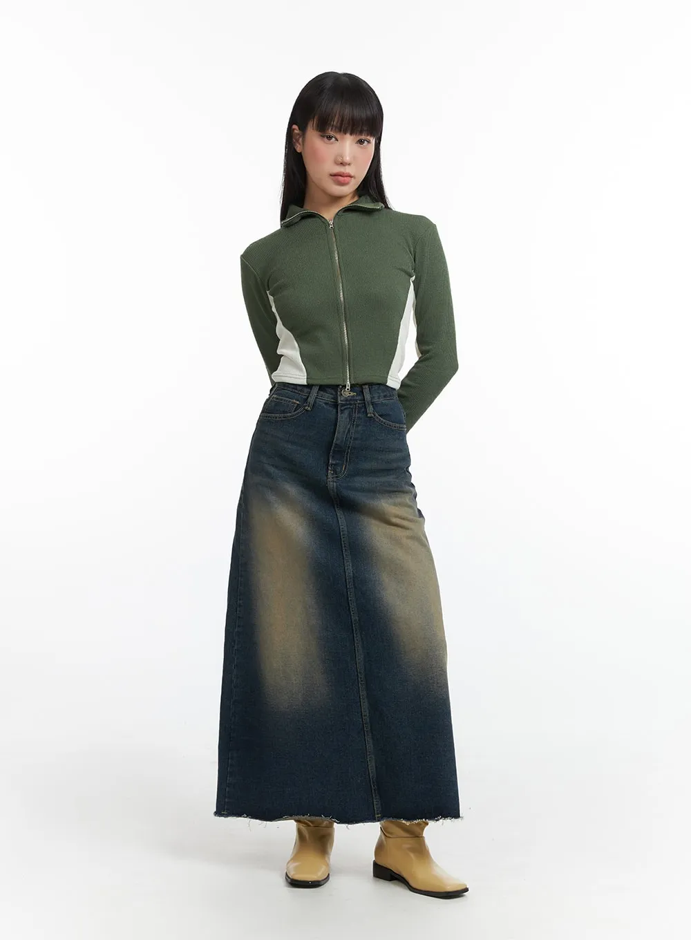 Contrasting High Neck Solid Zipper Cardigan IJ411 sold by Lewkin product image thumbnail 3