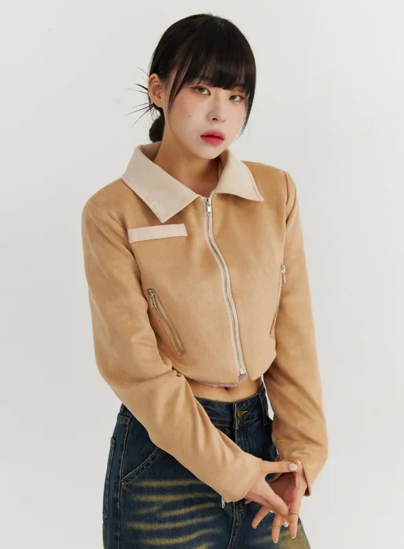 Cropped Faux Suede Jacket CO319 sold by Lewkin