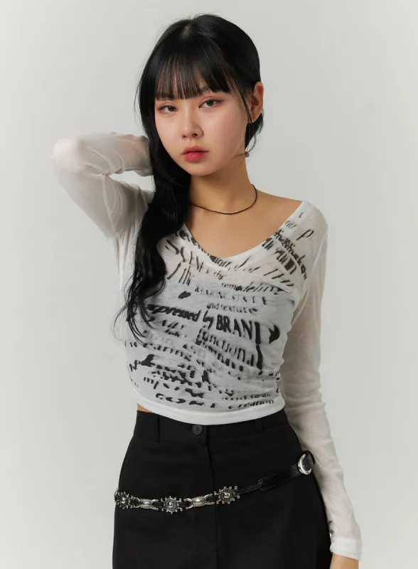Sheer Graphic Lettering Crop Top CJ422 sold by Lewkin