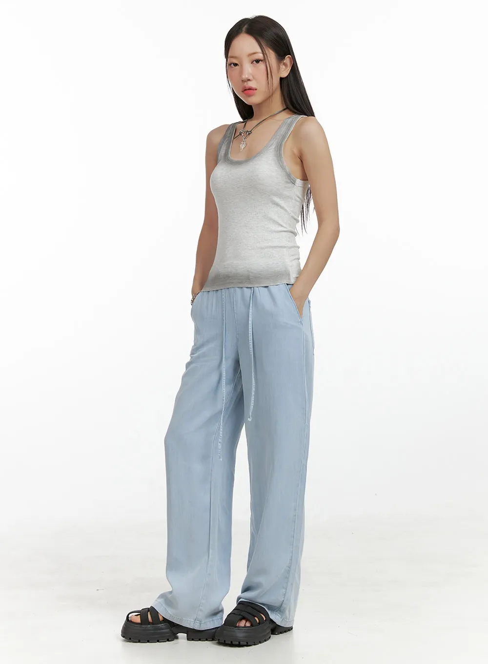 String Washed Wide Leg Jeans OL408 sold by Lewkin product image thumbnail 5