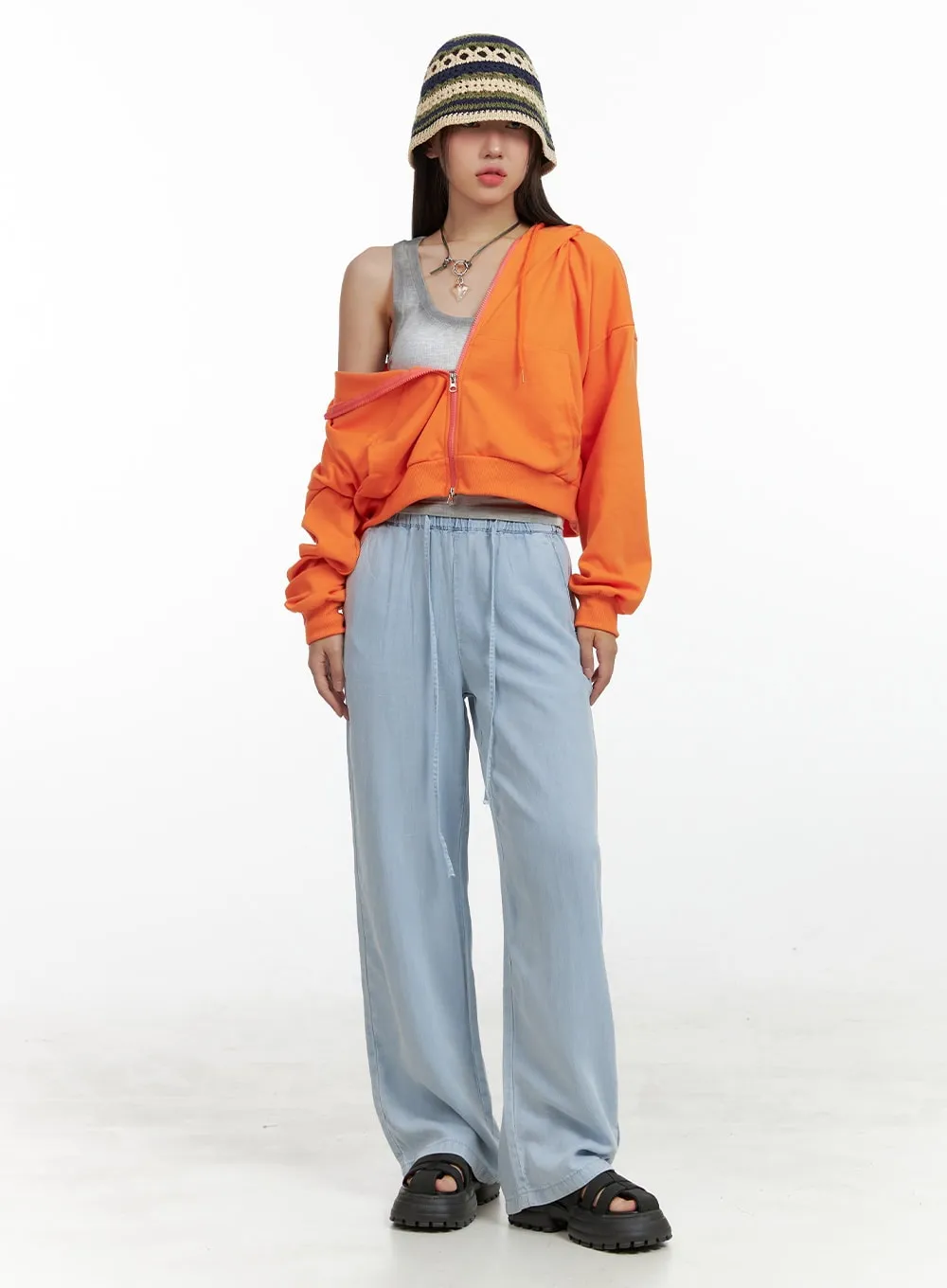 String Washed Wide Leg Jeans OL408 sold by Lewkin product image thumbnail 3