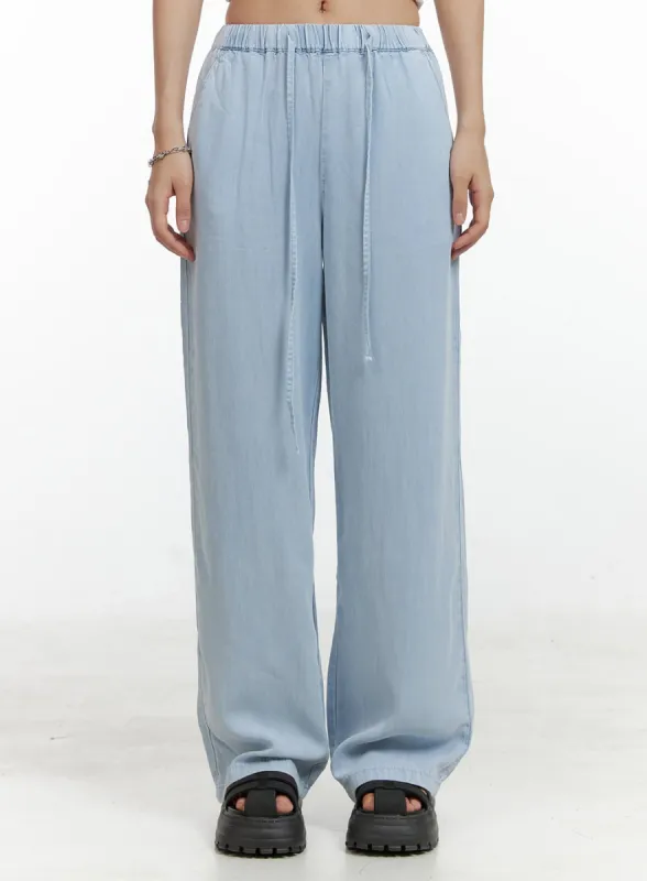 String Washed Wide Leg Jeans OL408 sold by Lewkin