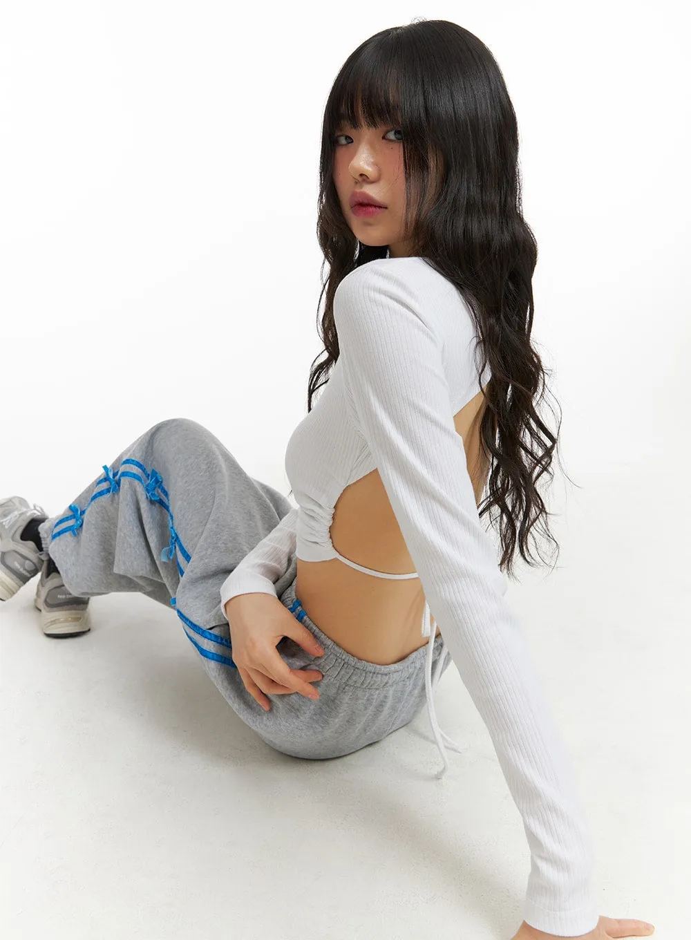 Round Neck Glitter Backless Long Sleeve CJ412 sold by Lewkin