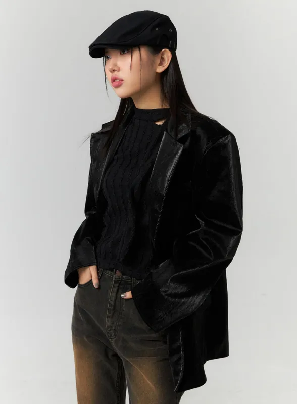 Oversized Faux Leather Tailored Jacket CN324 sold by Lewkin