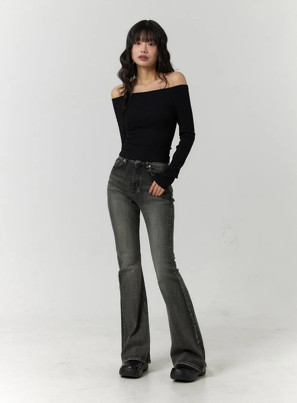 Slim Washed Denim Bootcut Jeans CF407 sold by Lewkin product image thumbnail 2