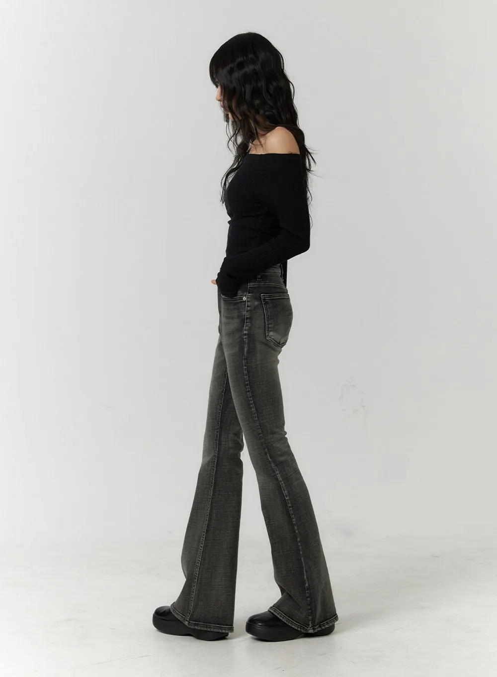 Slim Washed Denim Bootcut Jeans CF407 sold by Lewkin product image thumbnail 3