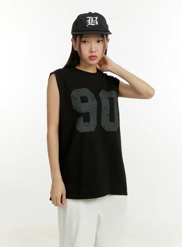 Lettering Oversize Cotton Sleeveless Top CU428 sold by Lewkin
