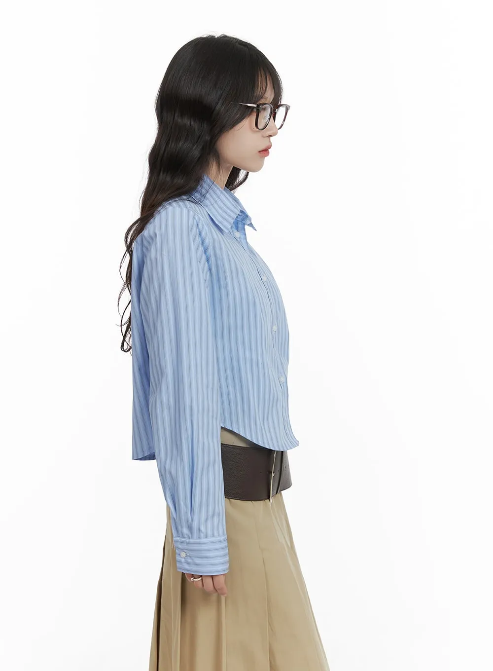 Stripe Buttoned Crop Shirt CA408 sold by Lewkin product image thumbnail 3