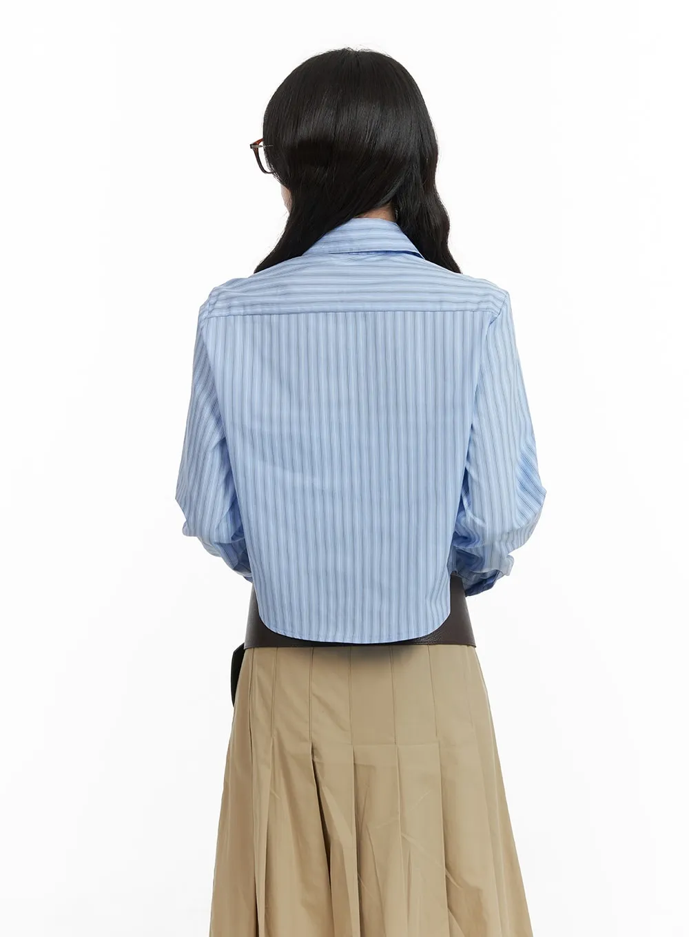 Stripe Buttoned Crop Shirt CA408 sold by Lewkin product image thumbnail 4