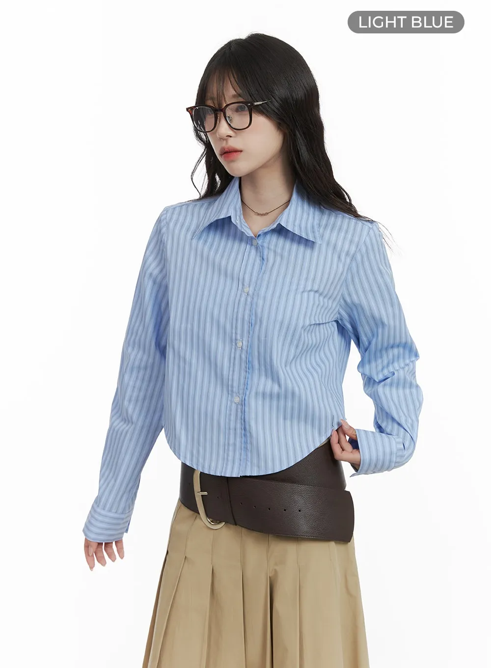 Stripe Buttoned Crop Shirt CA408 sold by Lewkin product image thumbnail 5