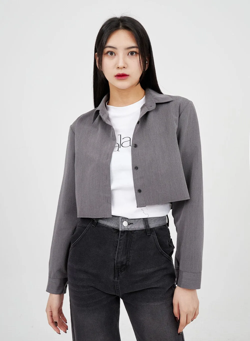 Cropped Button Shirt BM315 sold by Lewkin product image thumbnail 2