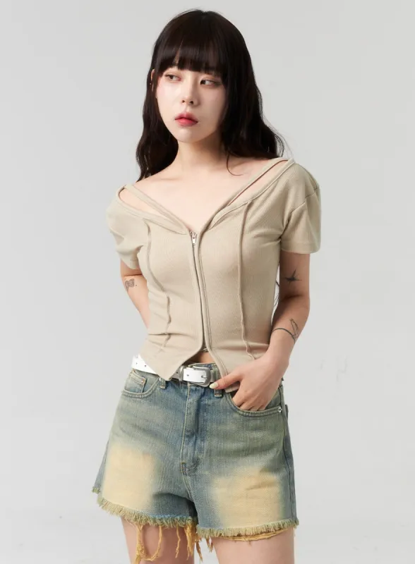 Short Sleeve Zip-Up CL314 sold by Lewkin