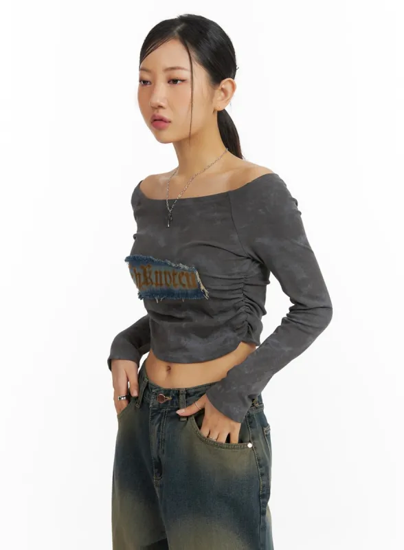Vintage Washed Shirred Crop Top CF420 sold by Lewkin