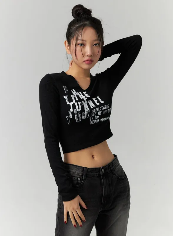 Lettering V-Neck Crop Top CD304 sold by Lewkin