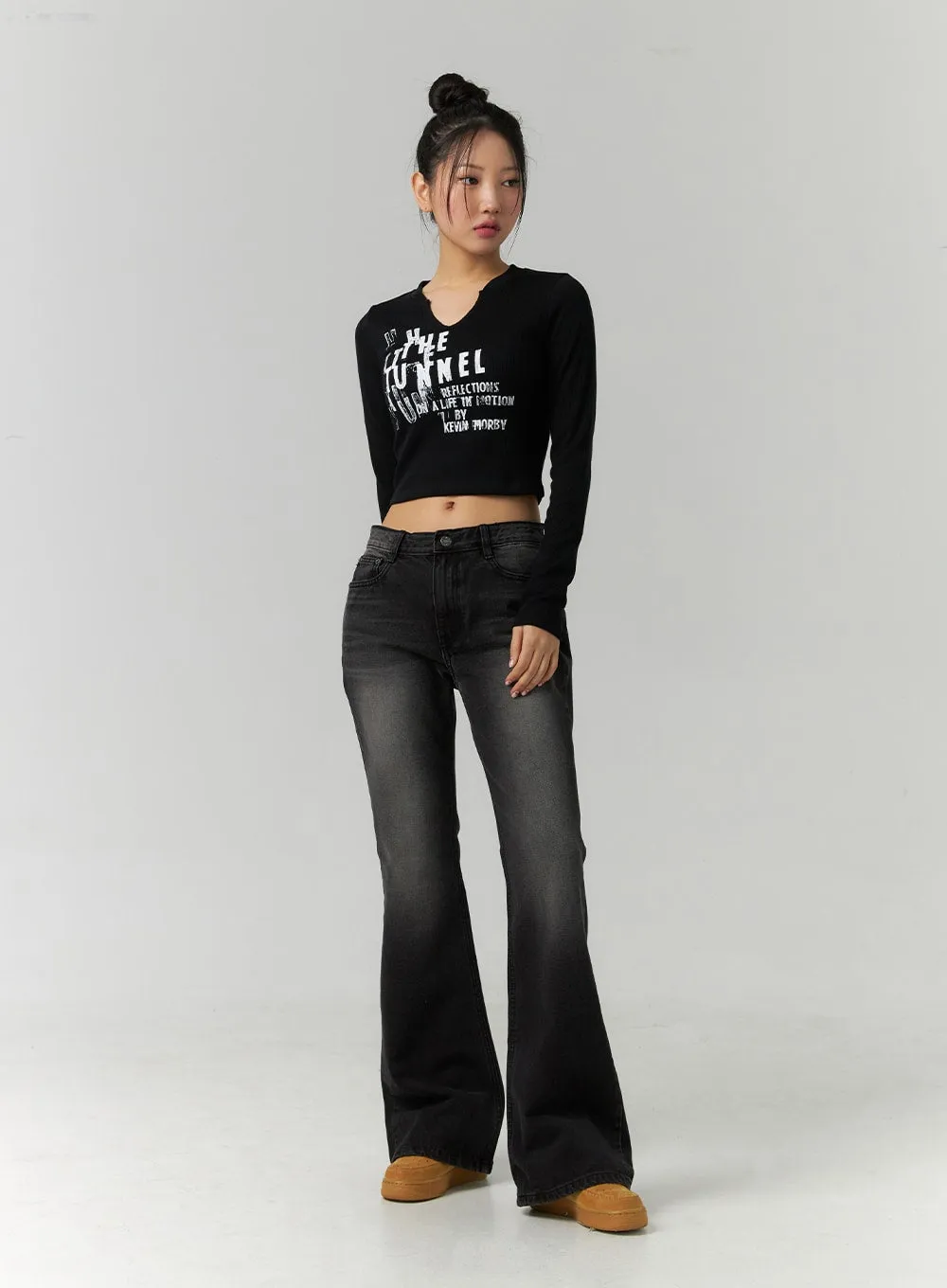 Lettering V-Neck Crop Top CD304 sold by Lewkin product image thumbnail 2