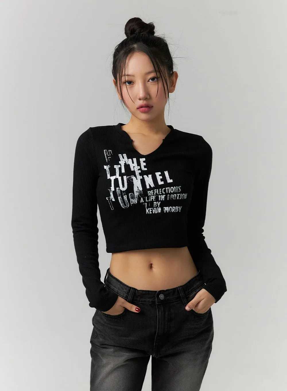 Lettering V-Neck Crop Top CD304 sold by Lewkin product image thumbnail 5