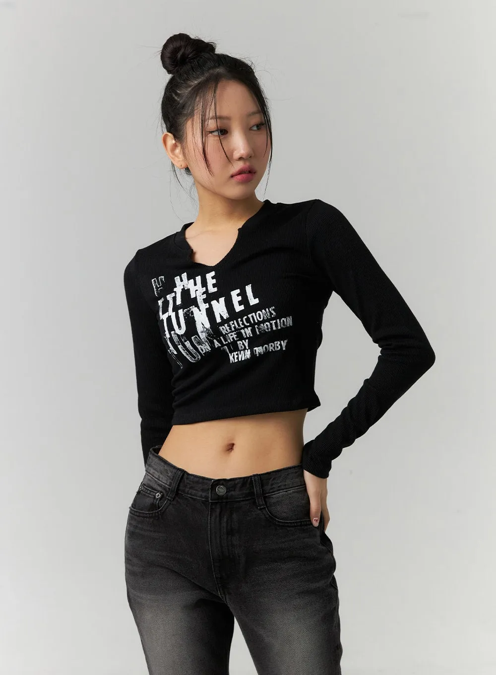 Lettering V-Neck Crop Top CD304 sold by Lewkin product image thumbnail 4