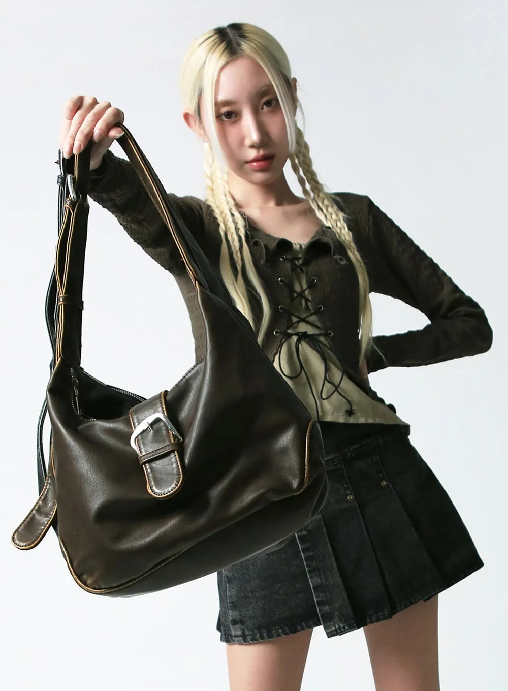 Leather Buckled Tote Bag IJ419 sold by Lewkin
