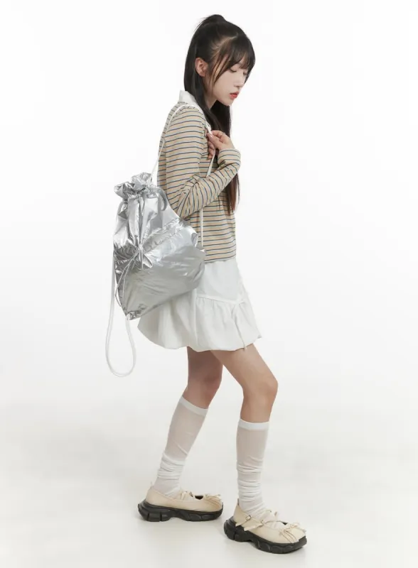 Metallic Ribbon Charm Backpack CY407 sold by Lewkin