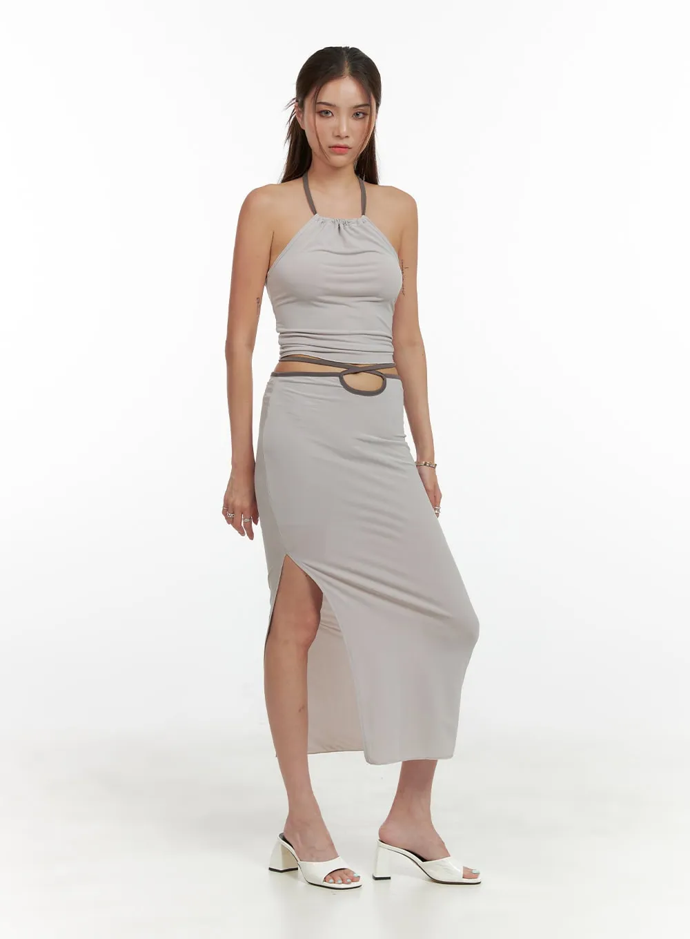 Contrasting Halter Strap Crop Top CL405 sold by Lewkin product image thumbnail 2