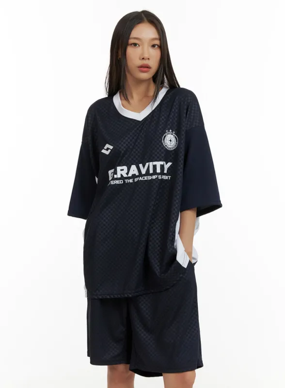 Graphic Oversized V-Neck Mesh Top CU414 sold by Lewkin