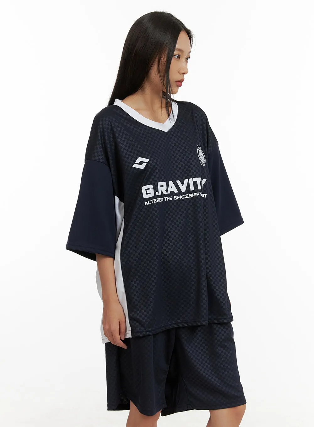 Graphic Oversized V-Neck Mesh Top CU414 sold by Lewkin product image thumbnail 5