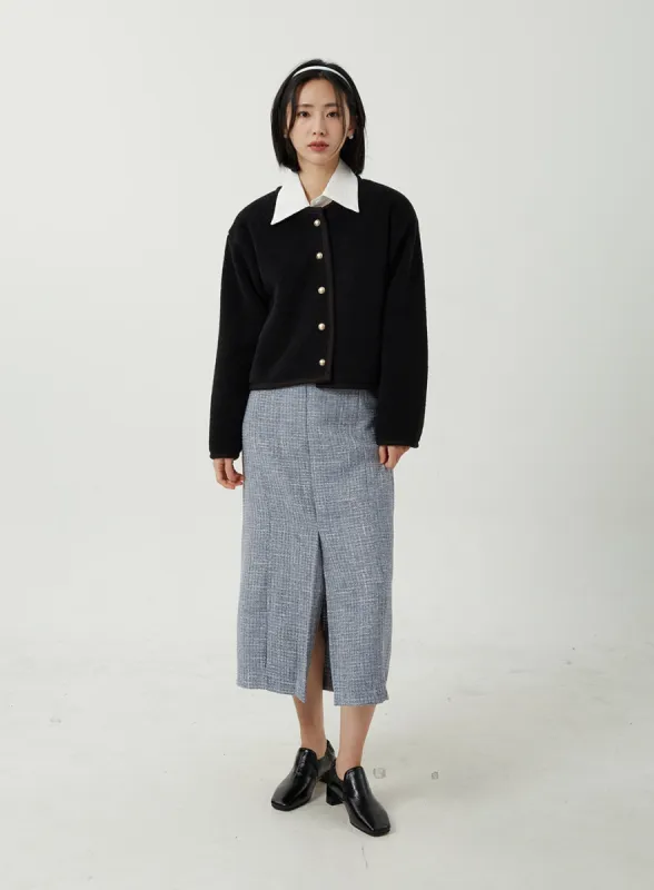 Tweed Front Slit Maxi Skirt OJ311 sold by Lewkin