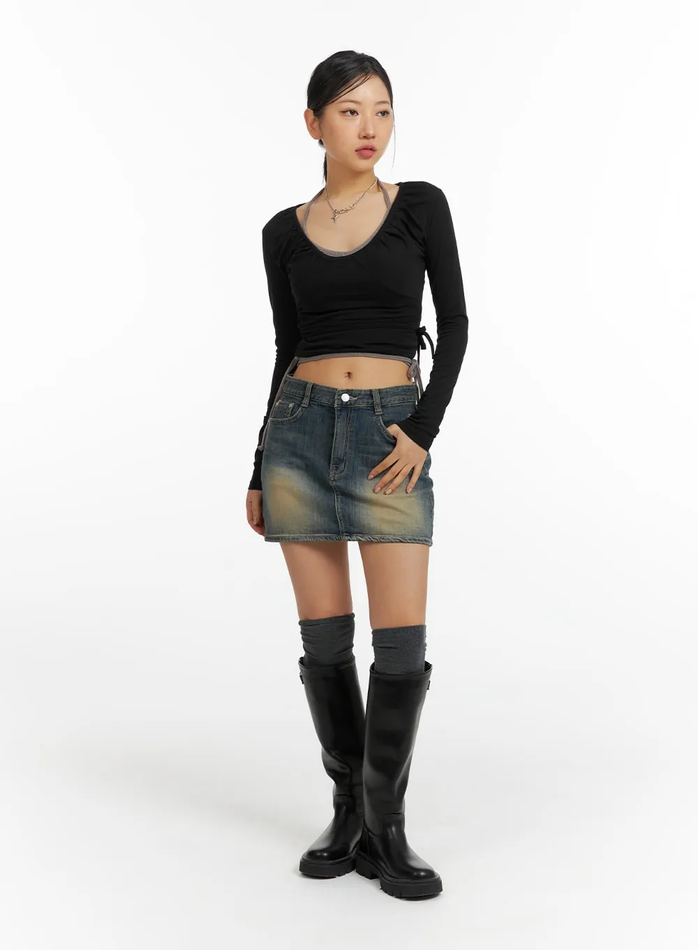 Vintage Washed Denim Mini Skirt CF420 sold by Lewkin product image thumbnail 2