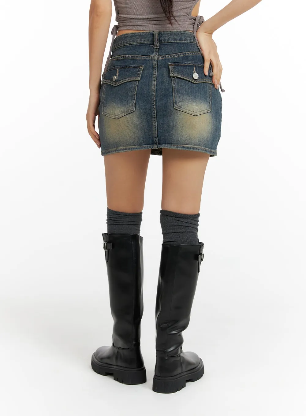 Vintage Washed Denim Mini Skirt CF420 sold by Lewkin product image thumbnail 3