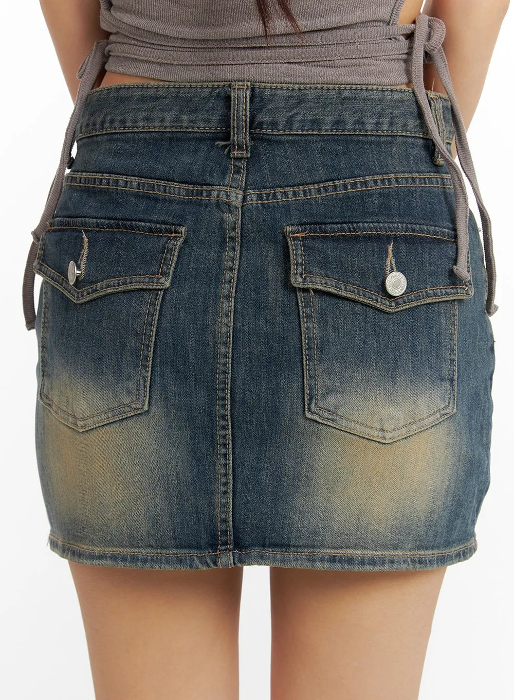 Vintage Washed Denim Mini Skirt CF420 sold by Lewkin product image thumbnail 4