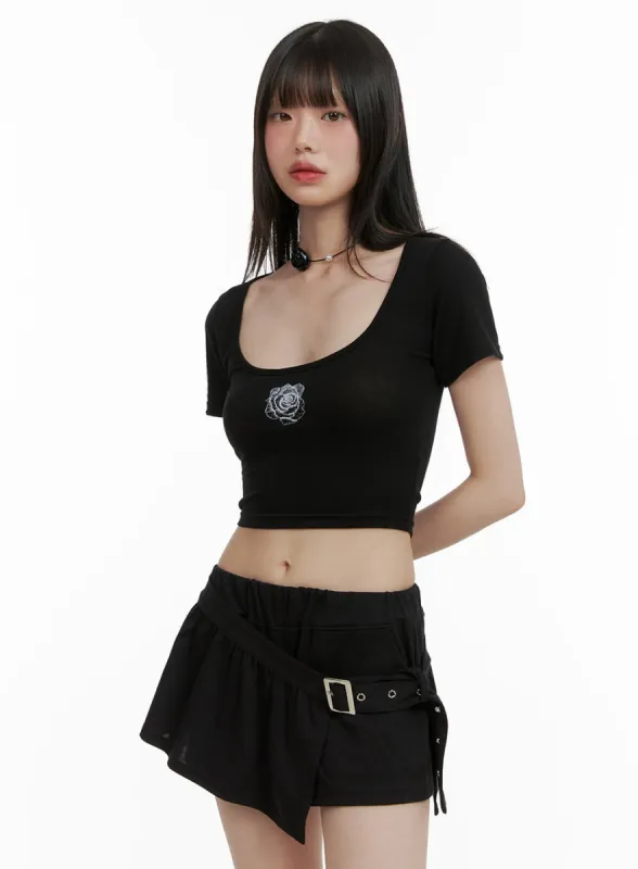Graphic U-Neck Crop Tee CY428 sold by Lewkin