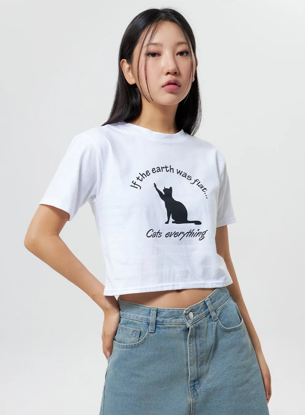 Cat Cropped Tee CY324 sold by Lewkin