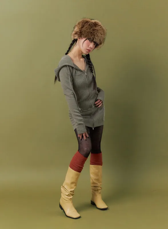 Knit Drawstring Hoodie Mini Dress IJ411 sold by Lewkin