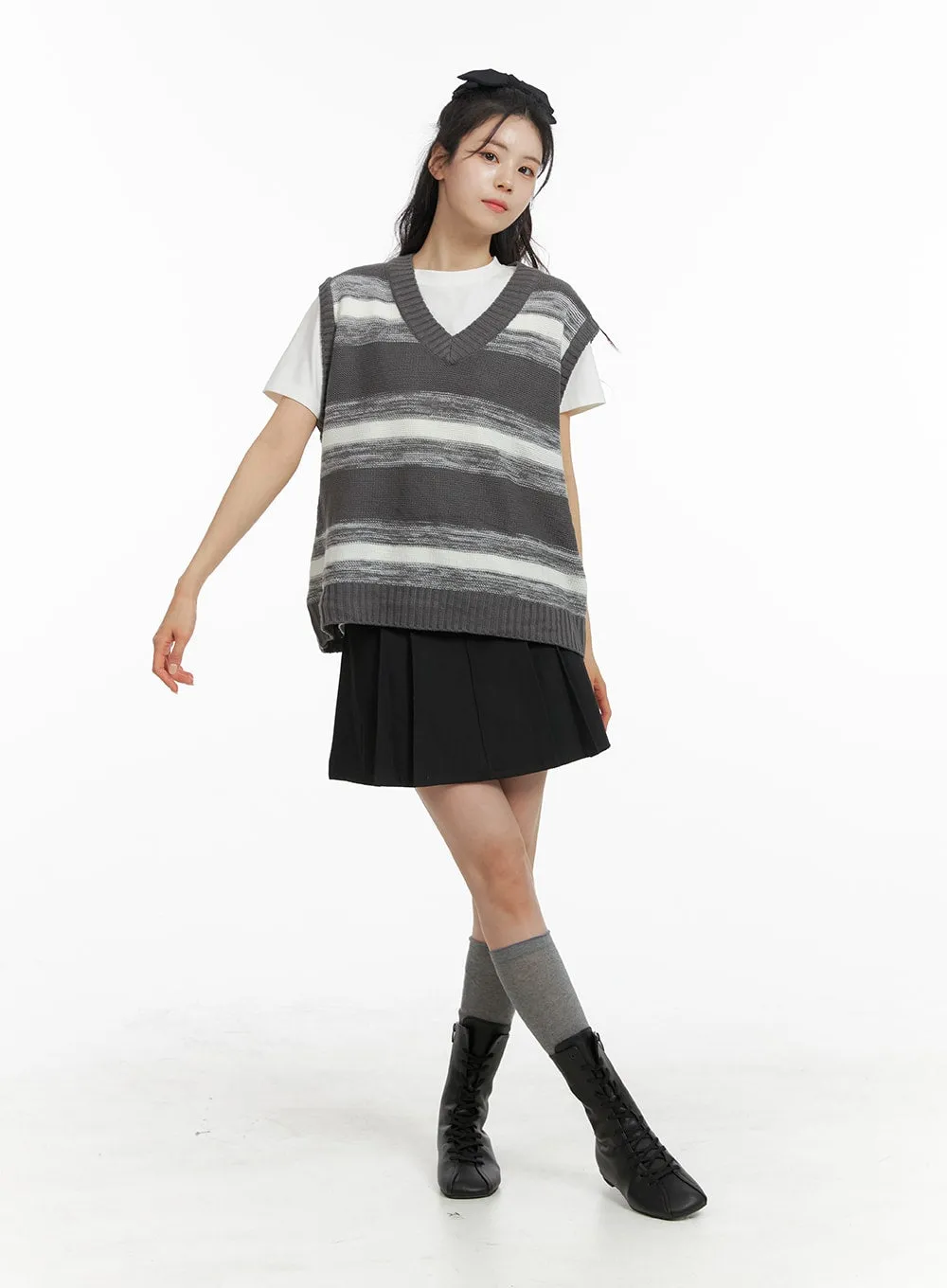 Oversized Striped Knit Sweater Vest OM419 sold by Lewkin product image thumbnail 2
