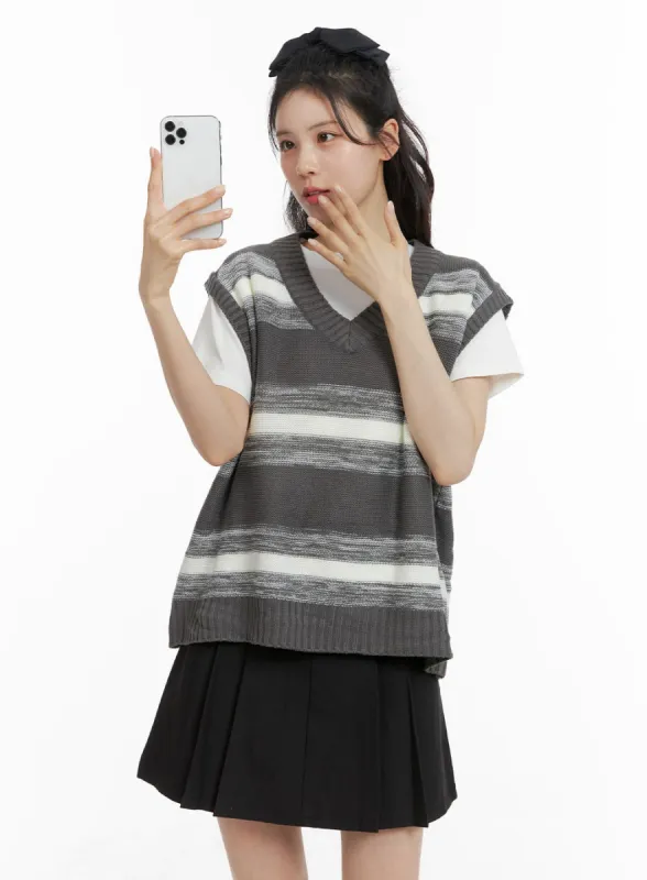 Oversized Striped Knit Sweater Vest OM419 sold by Lewkin