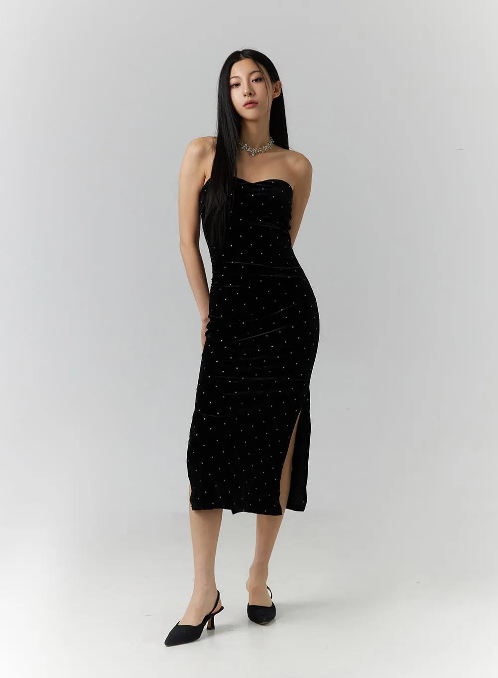 Velvet Sweetheart Tube Top Maxi Dress ID306 sold by Lewkin product image thumbnail 2