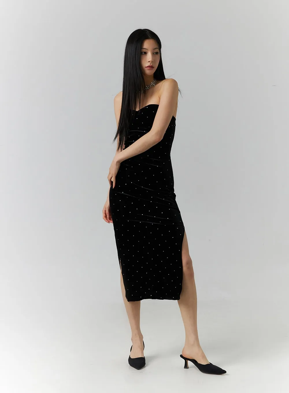 Velvet Sweetheart Tube Top Maxi Dress ID306 sold by Lewkin product image thumbnail 5