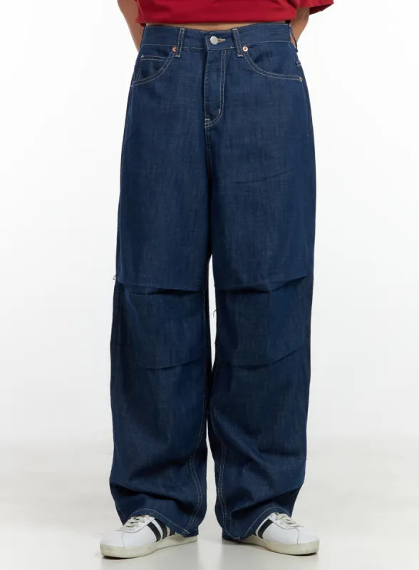 Pintuck Wide Baggy Jeans CL404 made by Lewkin