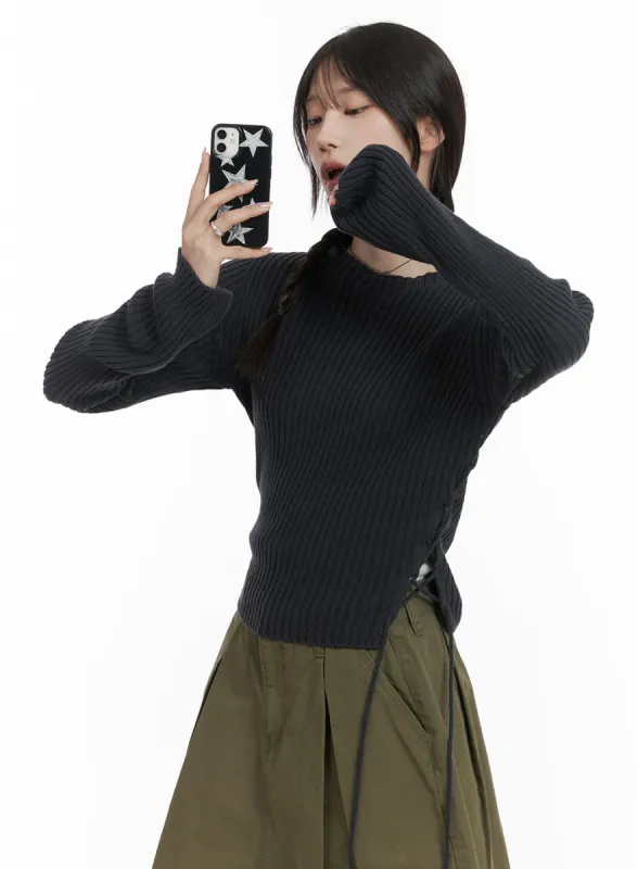 Cut-Out Ribbed Knit Top CA404 sold by Lewkin