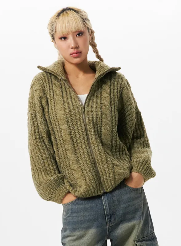 Chunky Cable-Knit Zip-Up IO324 sold by Lewkin