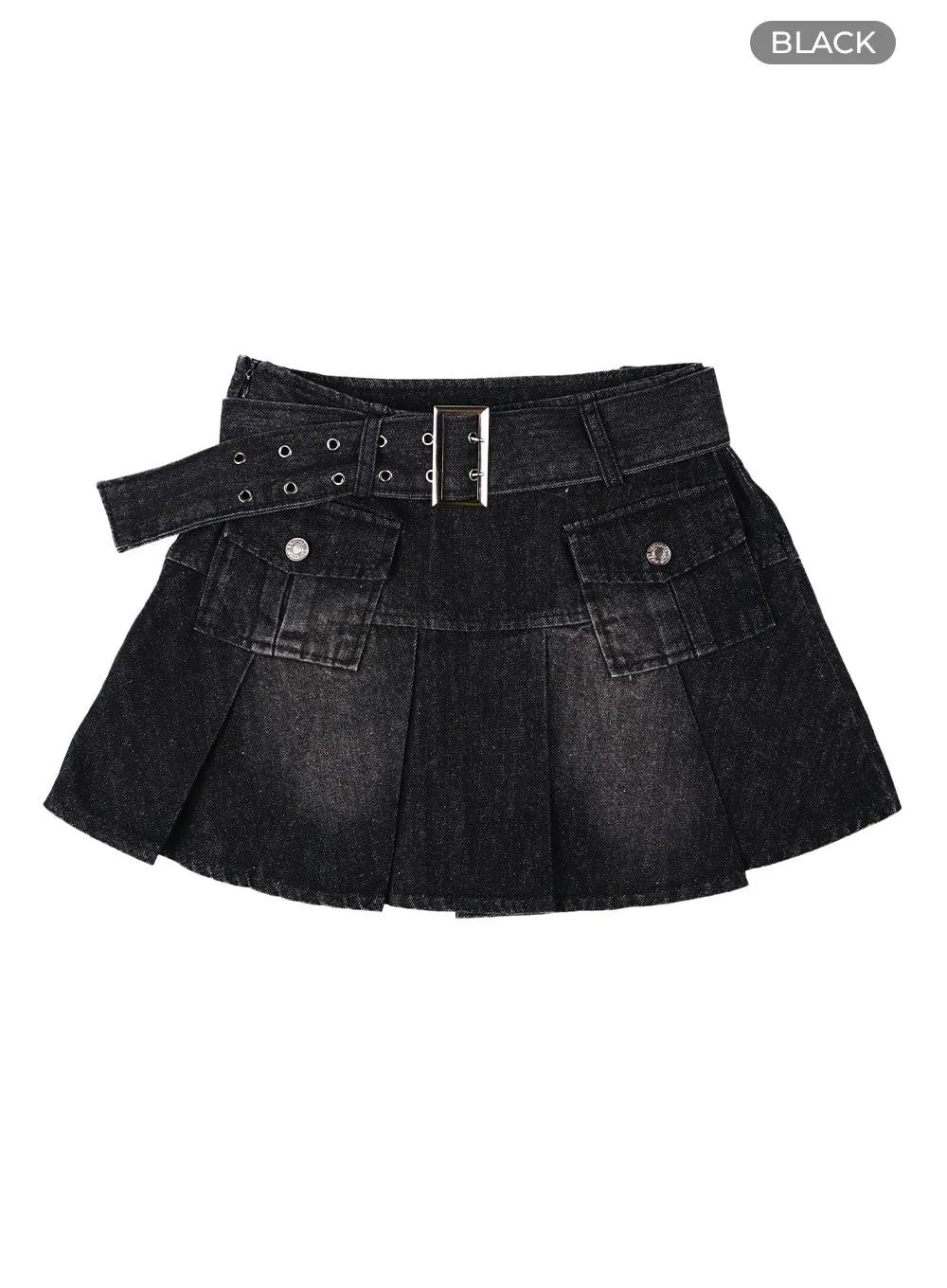Pleated Denim Mini Skirt with Belt CF426 sold by Lewkin product image thumbnail 5