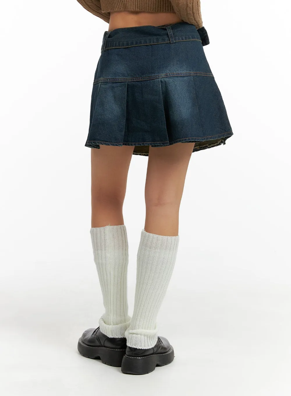 Pleated Denim Mini Skirt with Belt CF426 sold by Lewkin product image thumbnail 4