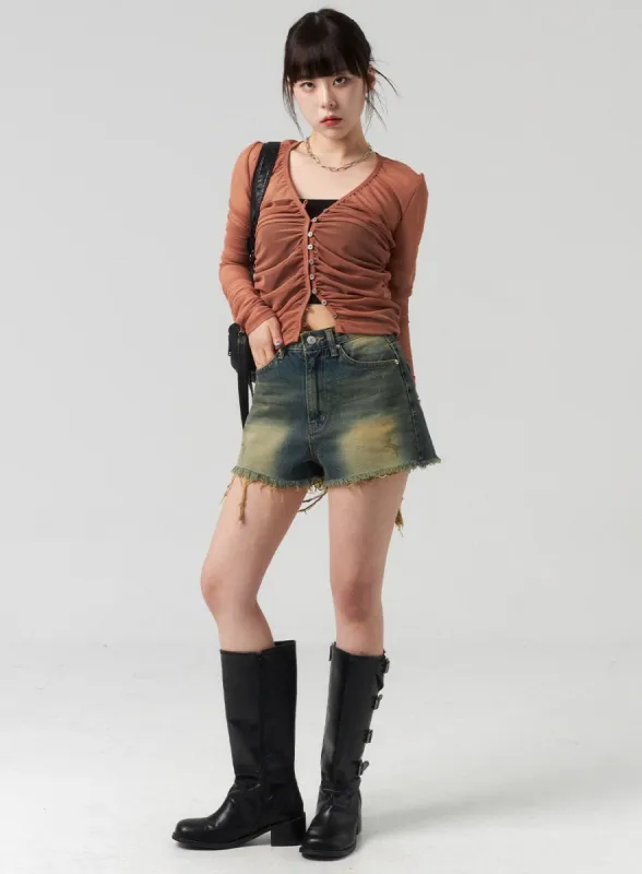 Ripped Hem Denim Shorts CL314 sold by Lewkin