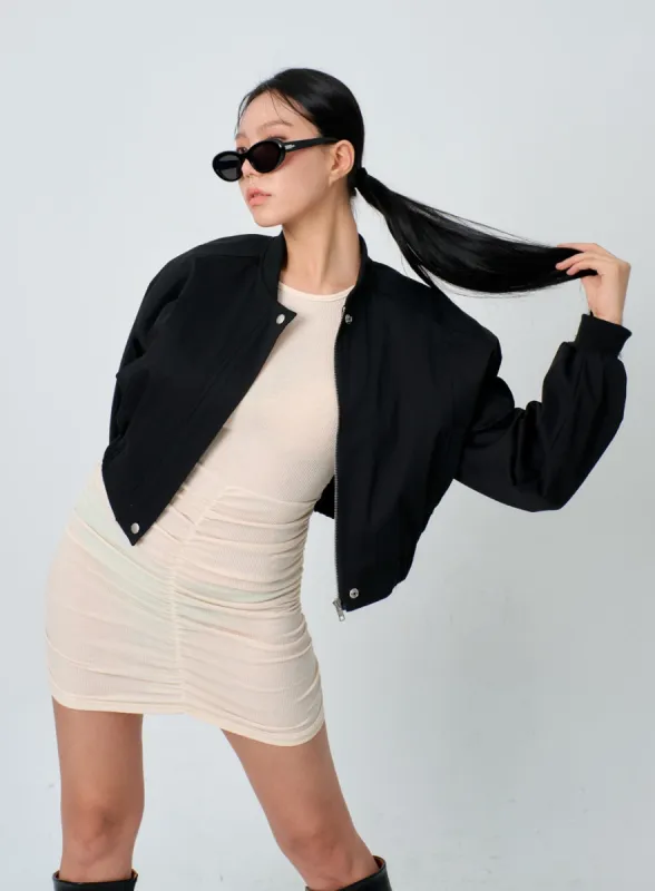 Snap Button Zip-Up Cropped Jacket IJ327 sold by Lewkin
