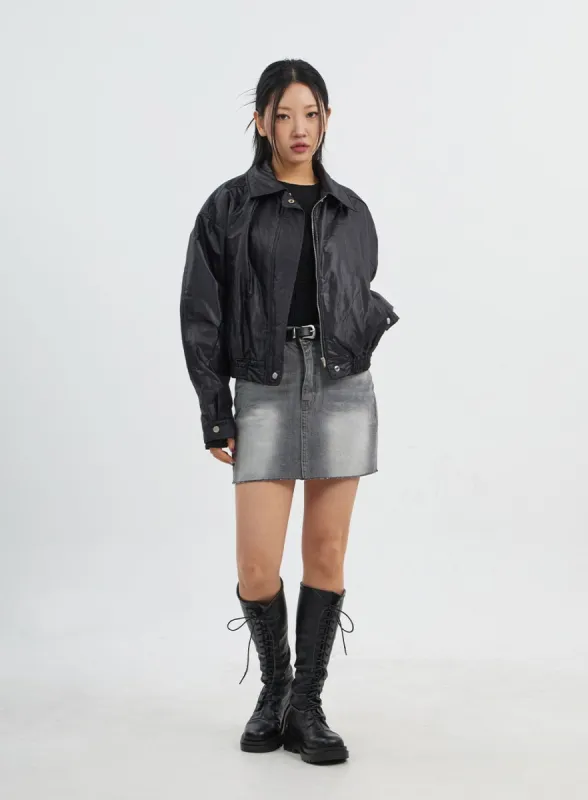 Light Wash Denim Mini Skirt CJ318 sold by Lewkin