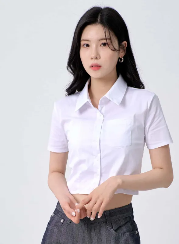 Slim Fit Cropped Shirt OM330 sold by Lewkin